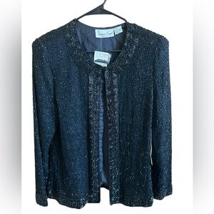 Laurence Kazar Jacket Women's PM Black Beaded Evening Elegant